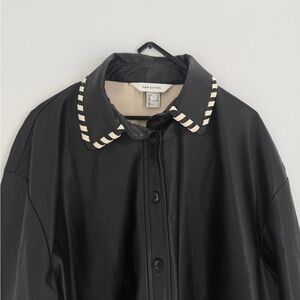 H&M Edition Premium Coated Color Block Oversized Button Front Shirt Black Cream